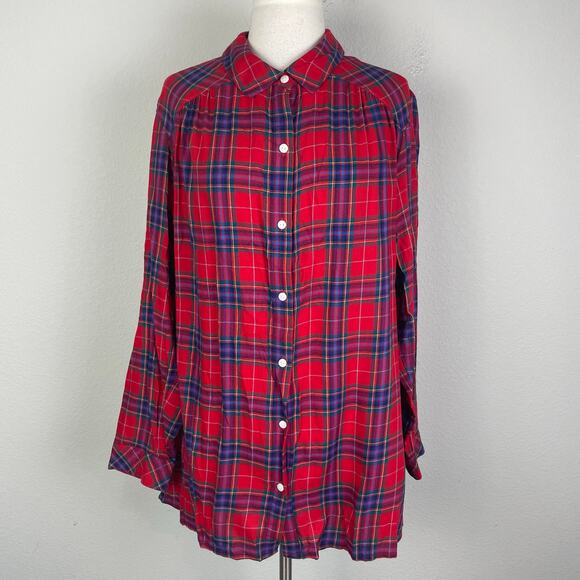 J JIll Red Green Plaid Long Sleeve Button Down Shirt XL - Picture 1 of 8